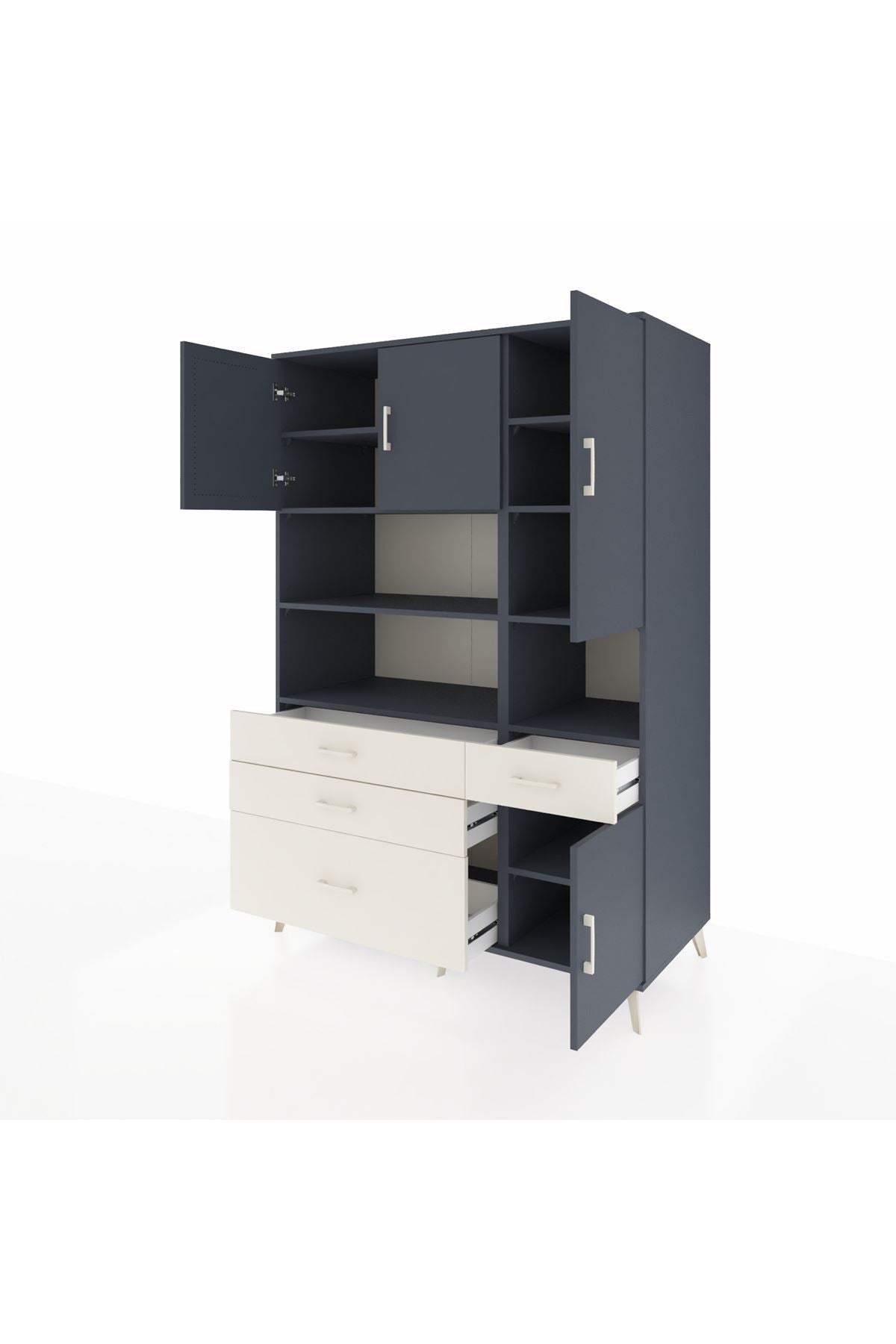 Kronos Dolap 9 Raflı 4 Çekmeceli 4 Kapaklı 132x59x195 Antrasit-Antrasit/Aytaşı