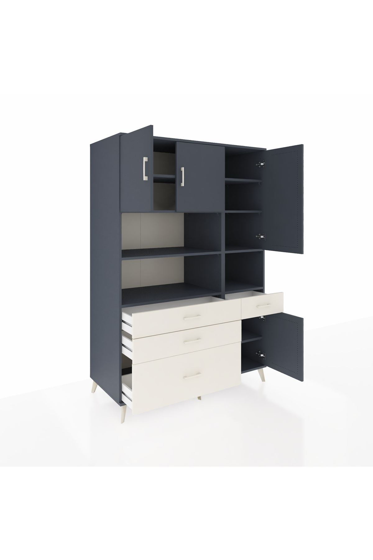 Kronos Dolap 9 Raflı 4 Çekmeceli 4 Kapaklı 132x59x195 Antrasit-Antrasit/Aytaşı