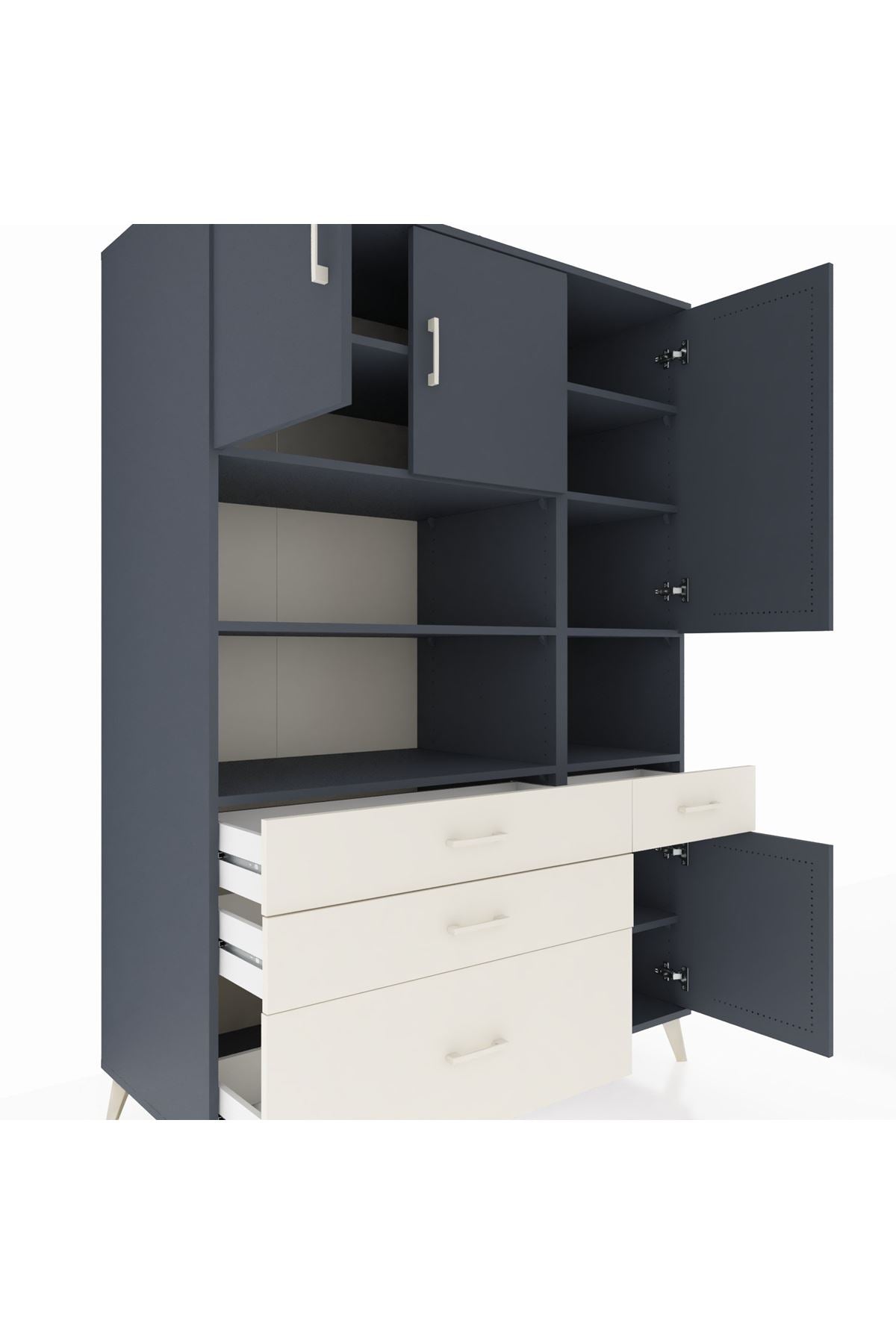 Kronos Dolap 9 Raflı 4 Çekmeceli 4 Kapaklı 132x59x195 Antrasit-Antrasit/Aytaşı