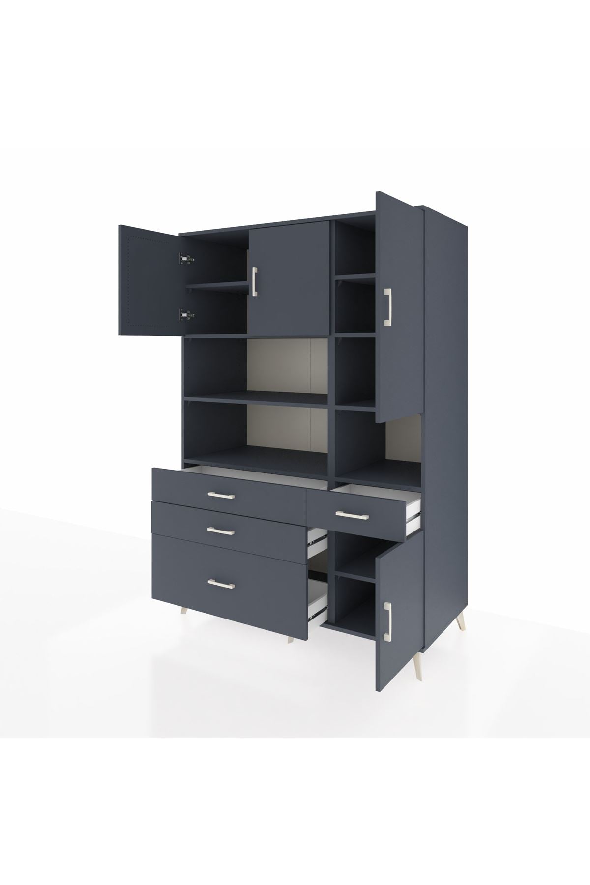 Kronos Dolap 9 Raflı 4 Çekmeceli 4 Kapaklı 132x59x195 Antrasit-Antrasit/Antrasit
