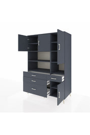 Kronos Dolap 9 Raflı 4 Çekmeceli 4 Kapaklı 132x59x195 Antrasit-Antrasit/Antrasit
