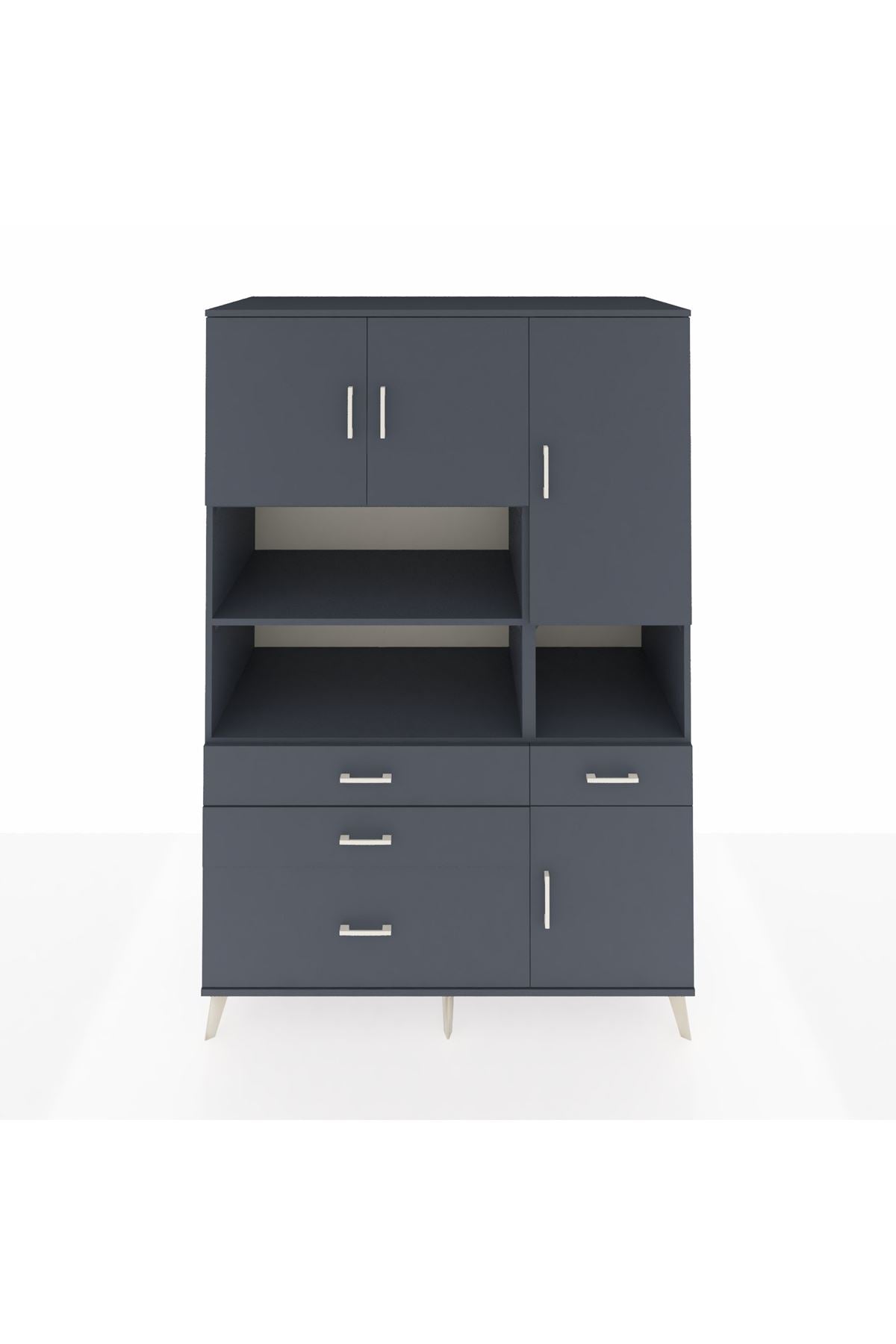 Kronos Dolap 9 Raflı 4 Çekmeceli 4 Kapaklı 132x59x195 Antrasit-Antrasit/Antrasit