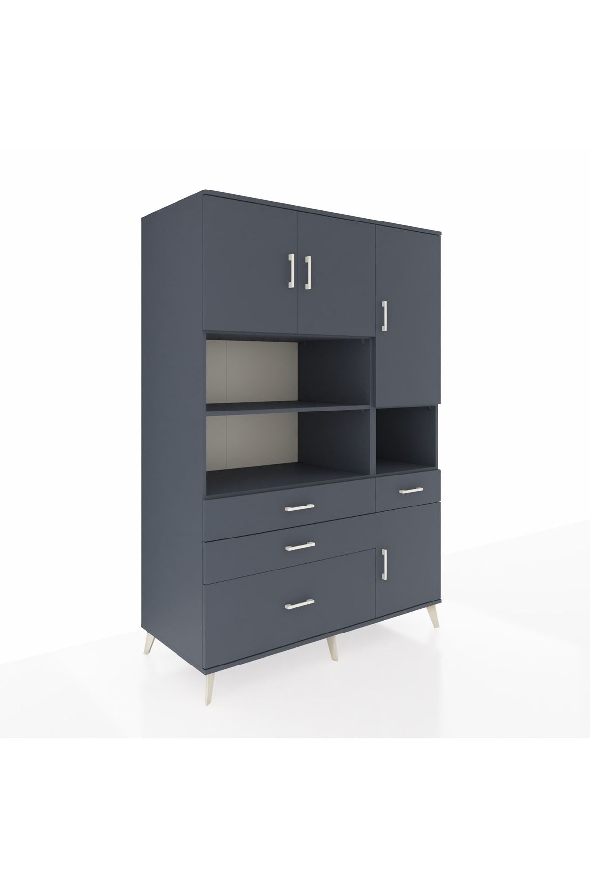 Kronos Dolap 9 Raflı 4 Çekmeceli 4 Kapaklı 132x59x195 Antrasit-Antrasit/Antrasit