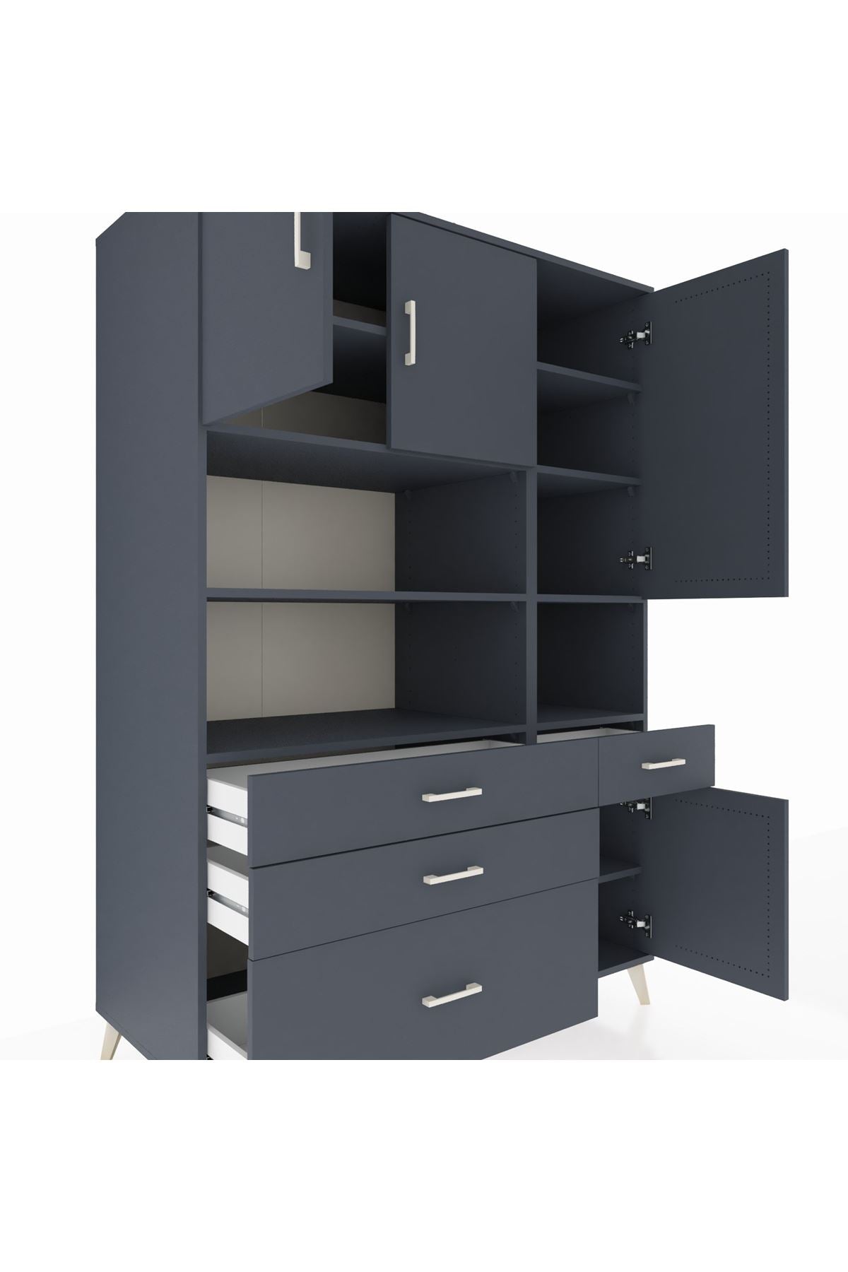 Kronos Dolap 9 Raflı 4 Çekmeceli 4 Kapaklı 132x59x195 Antrasit-Antrasit/Antrasit