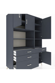 Kronos Dolap 9 Raflı 4 Çekmeceli 4 Kapaklı 132x59x195 Antrasit-Antrasit/Antrasit