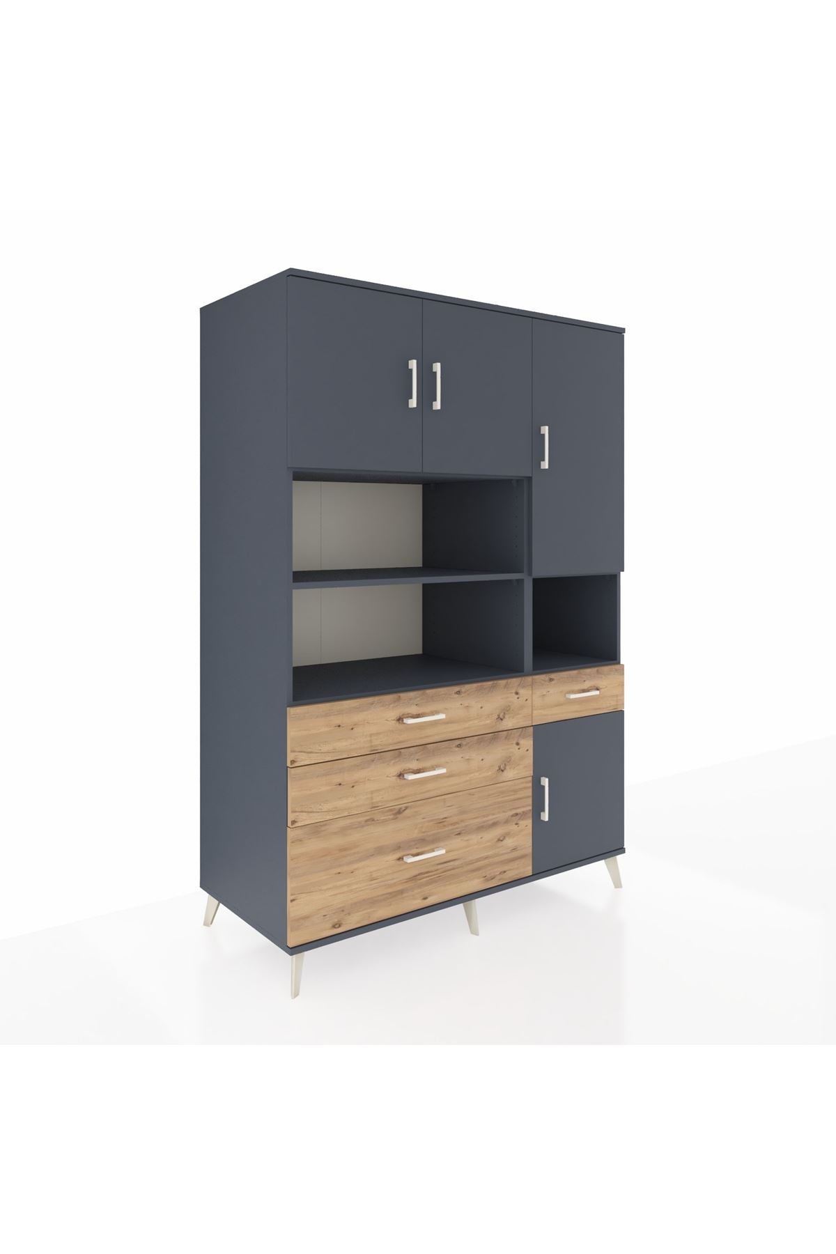 Kronos Dolap 9 Raflı 4 Çekmeceli 4 Kapaklı 132x59x195 Antrasit-Antrasit/Çam