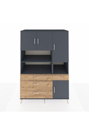 Kronos Dolap 9 Raflı 4 Çekmeceli 4 Kapaklı 132x59x195 Antrasit-Antrasit/Çam