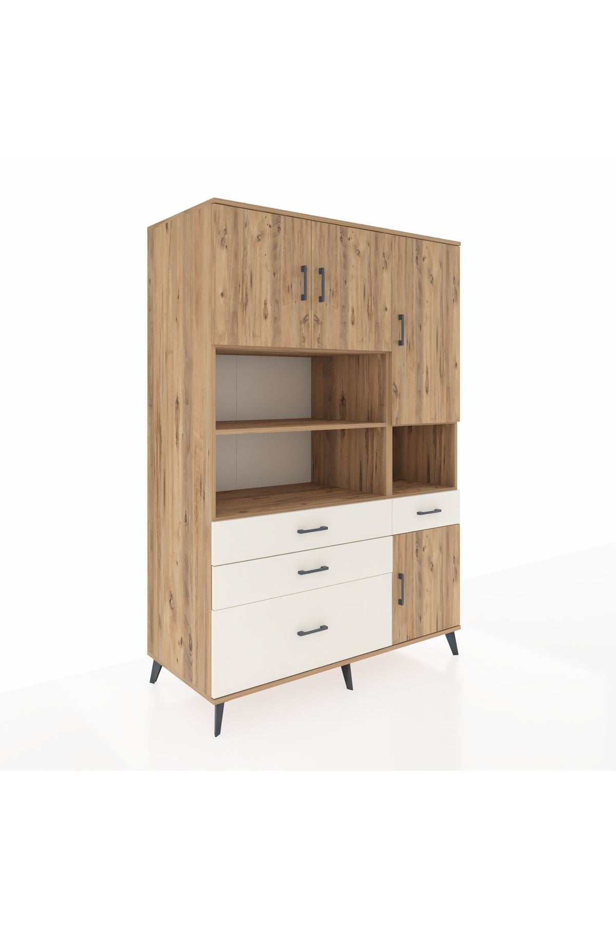 Kronos Dolap 9 Raflı 4 Çekmeceli 4 Kapaklı 132x59x195 Çam-Çam/Aytaşı