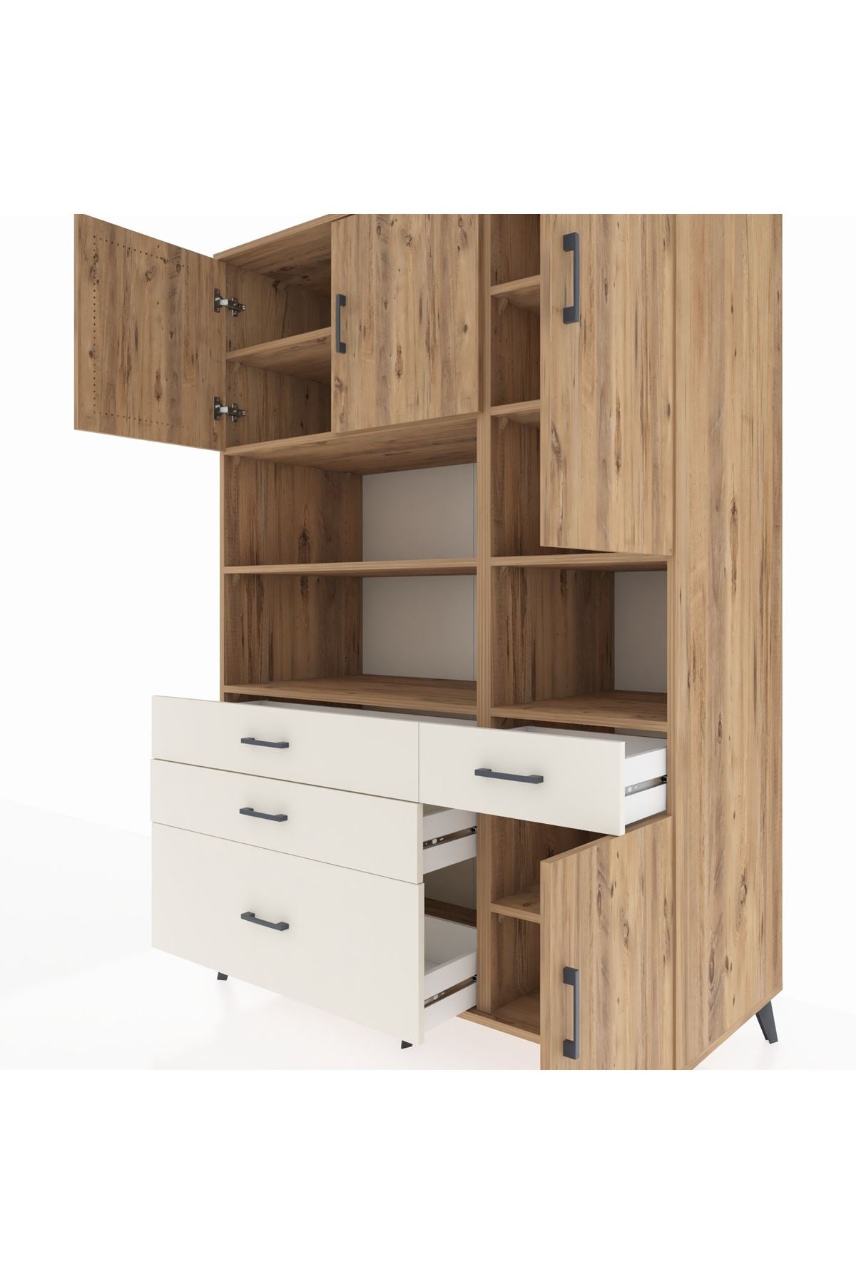 Kronos Dolap 9 Raflı 4 Çekmeceli 4 Kapaklı 132x59x195 Çam-Çam/Aytaşı