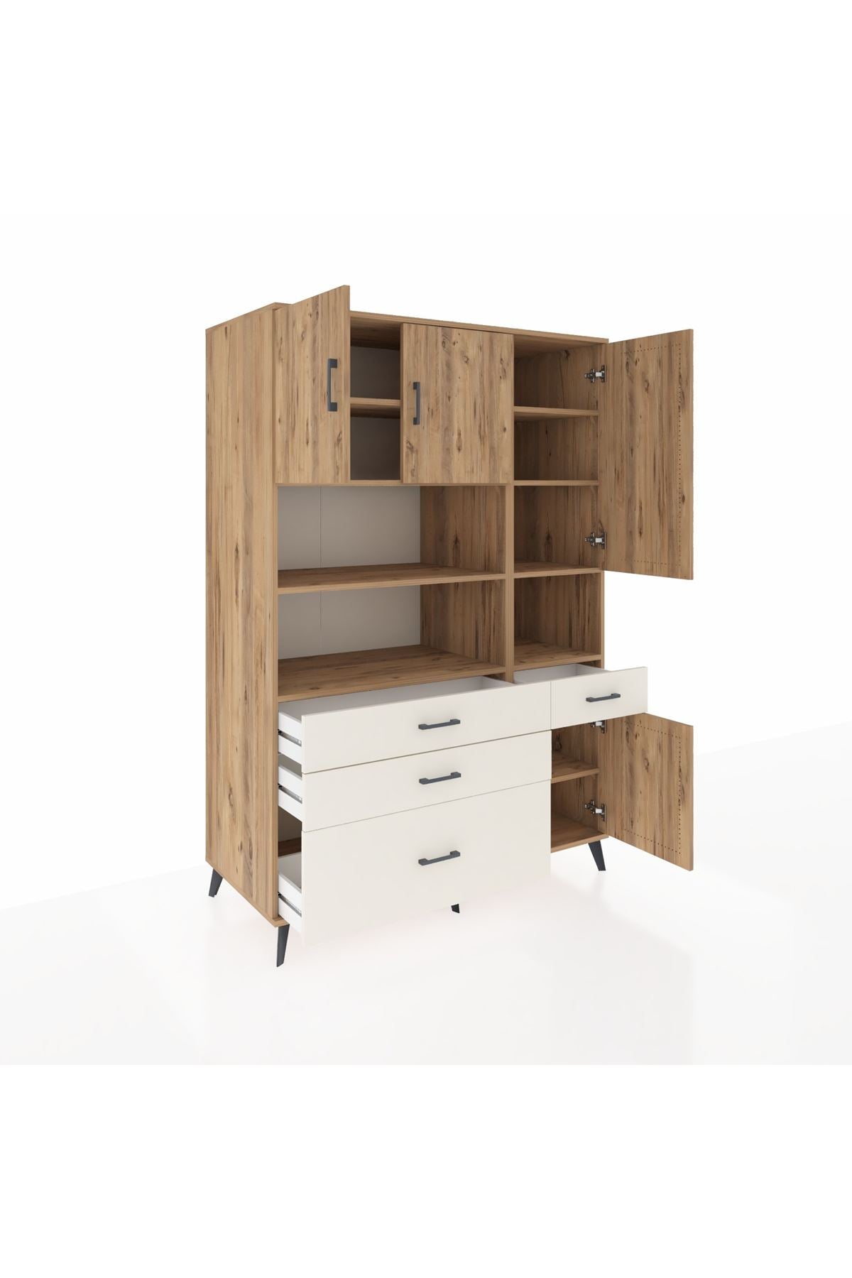 Kronos Dolap 9 Raflı 4 Çekmeceli 4 Kapaklı 132x59x195 Çam-Çam/Aytaşı