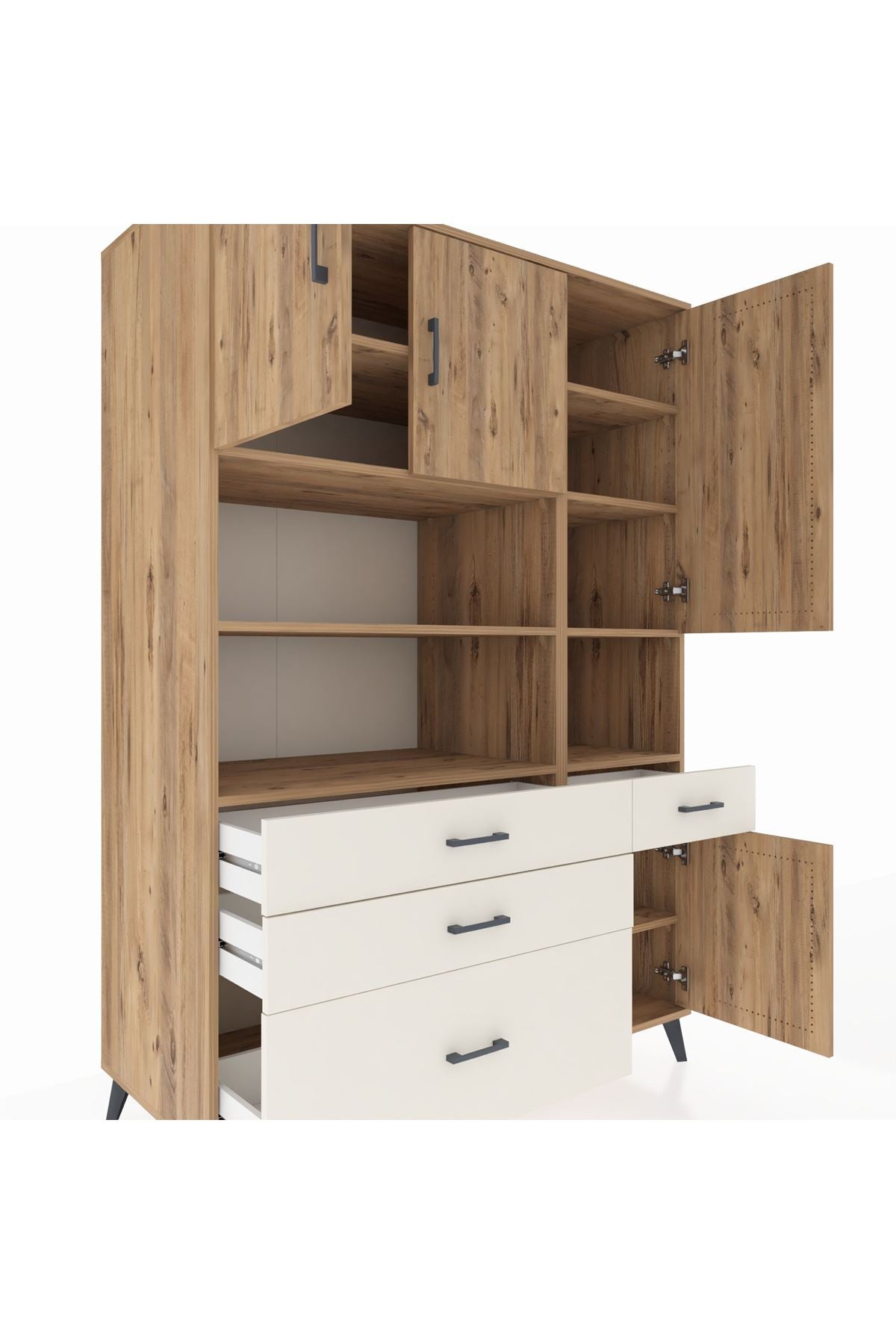 Kronos Dolap 9 Raflı 4 Çekmeceli 4 Kapaklı 132x59x195 Çam-Çam/Aytaşı