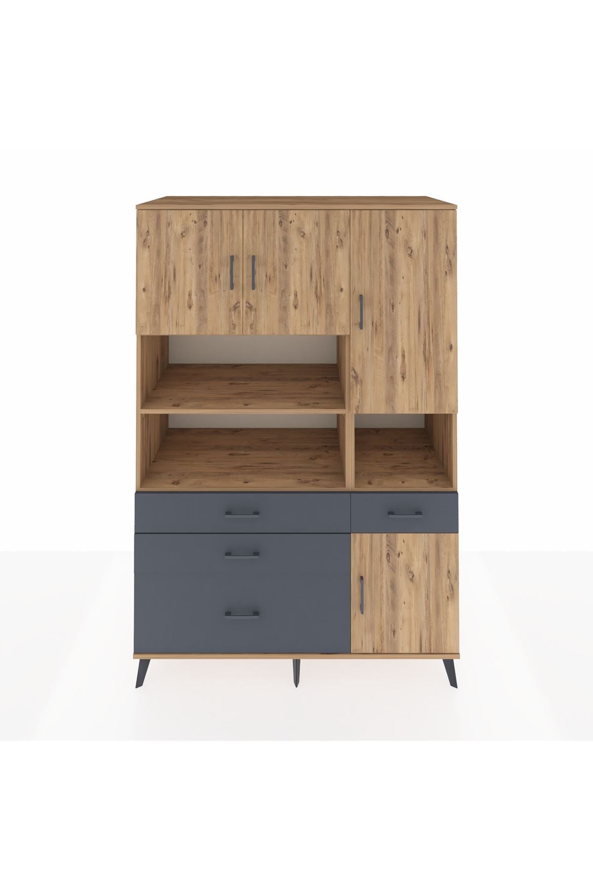 Kronos Dolap 9 Raflı 4 Çekmeceli 4 Kapaklı 132x59x195 Çam-Çam/Antrasit