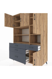 Kronos Dolap 9 Raflı 4 Çekmeceli 4 Kapaklı 132x59x195 Çam-Çam/Antrasit