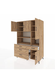 Kronos Dolap 9 Raflı 4 Çekmeceli 4 Kapaklı 132x59x195 Çam-Çam/Çam