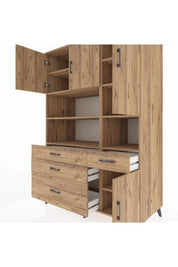 Kronos Dolap 9 Raflı 4 Çekmeceli 4 Kapaklı 132x59x195 Çam-Çam/Çam