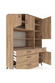 Kronos Dolap 9 Raflı 4 Çekmeceli 4 Kapaklı 132x59x195 Çam-Çam/Çam