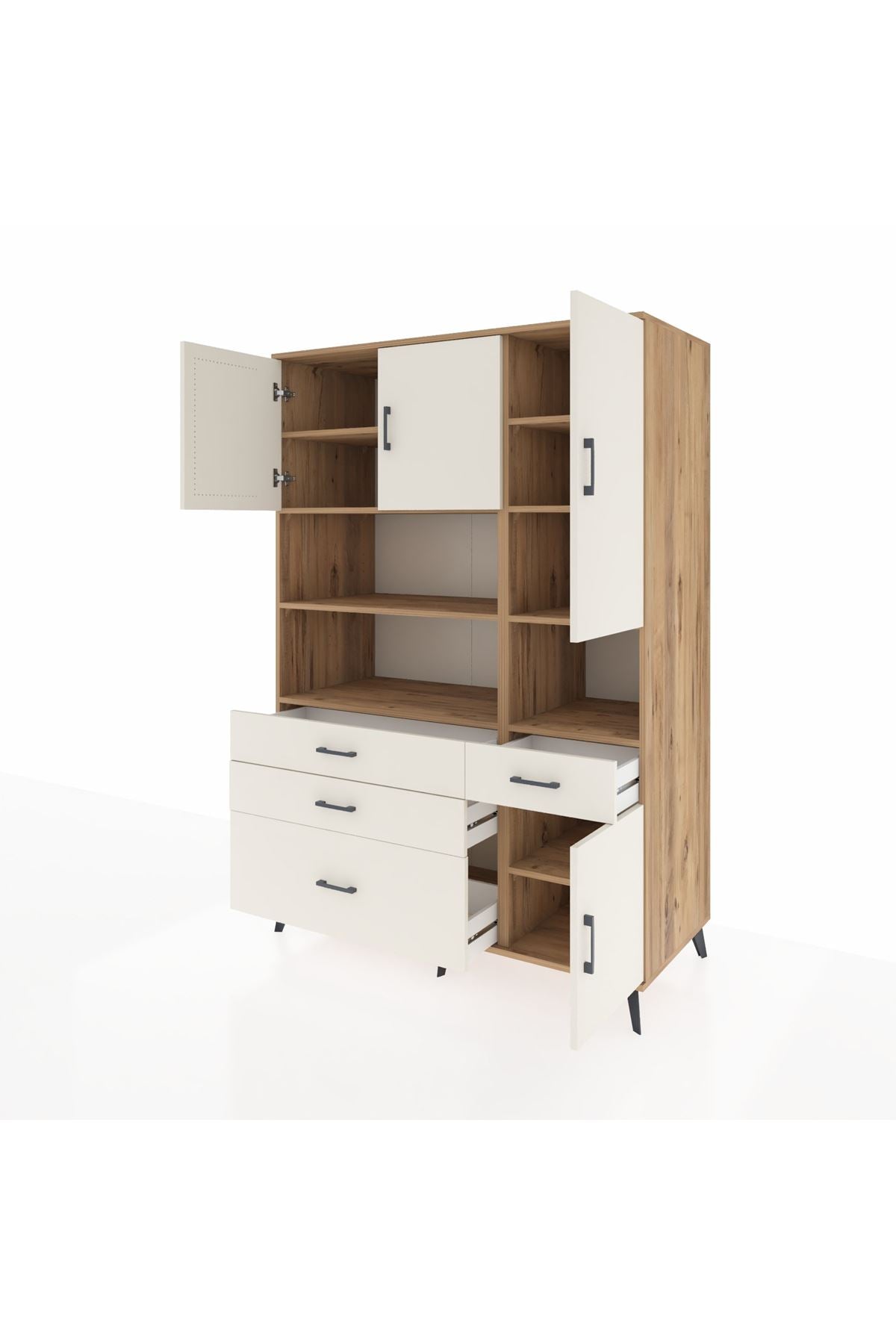 Kronos Dolap 9 Raflı 4 Çekmeceli 4 Kapaklı 132x59x195 Çam-Aytaşı/Aytaşı