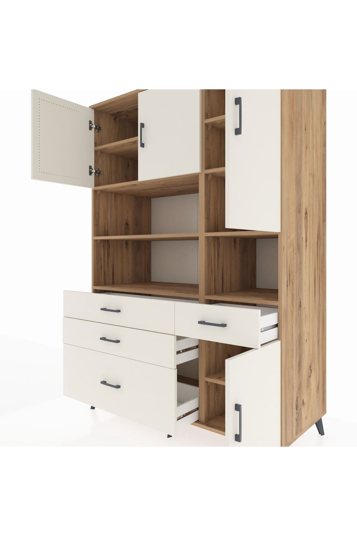 Kronos Dolap 9 Raflı 4 Çekmeceli 4 Kapaklı 132x59x195 Çam-Aytaşı/Aytaşı