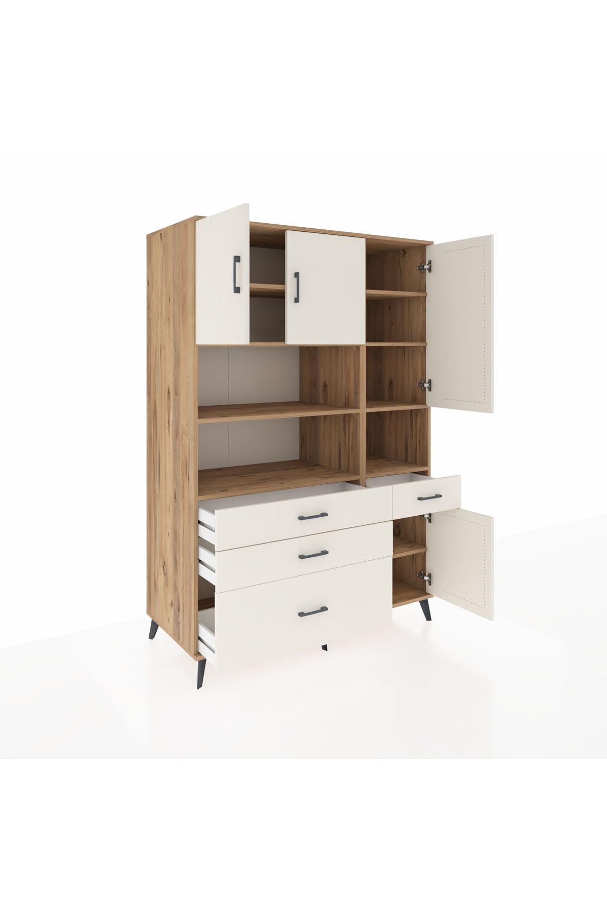 Kronos Dolap 9 Raflı 4 Çekmeceli 4 Kapaklı 132x59x195 Çam-Aytaşı/Aytaşı