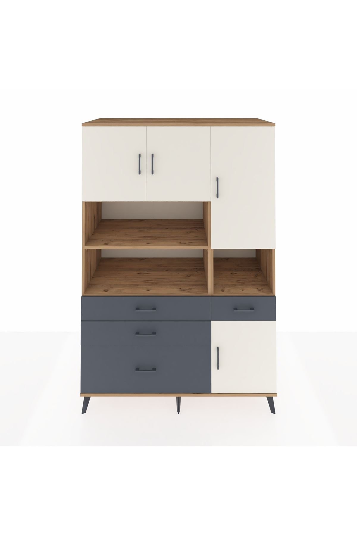 Kronos Dolap 9 Raflı 4 Çekmeceli 4 Kapaklı 132x59x195 Çam-Aytaşı/Antrasit