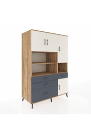 Kronos Dolap 9 Raflı 4 Çekmeceli 4 Kapaklı 132x59x195 Çam-Aytaşı/Antrasit