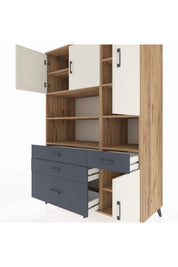 Kronos Dolap 9 Raflı 4 Çekmeceli 4 Kapaklı 132x59x195 Çam-Aytaşı/Antrasit