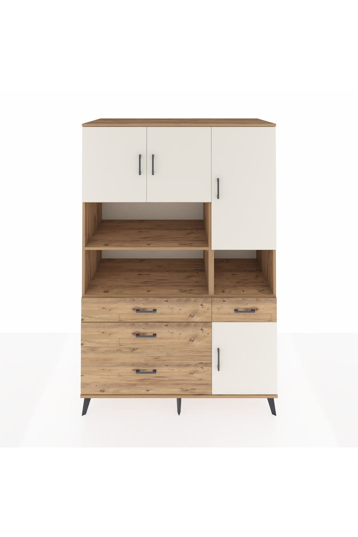Kronos Dolap 9 Raflı 4 Çekmeceli 4 Kapaklı 132x59x195 Çam-Aytaşı/Çam