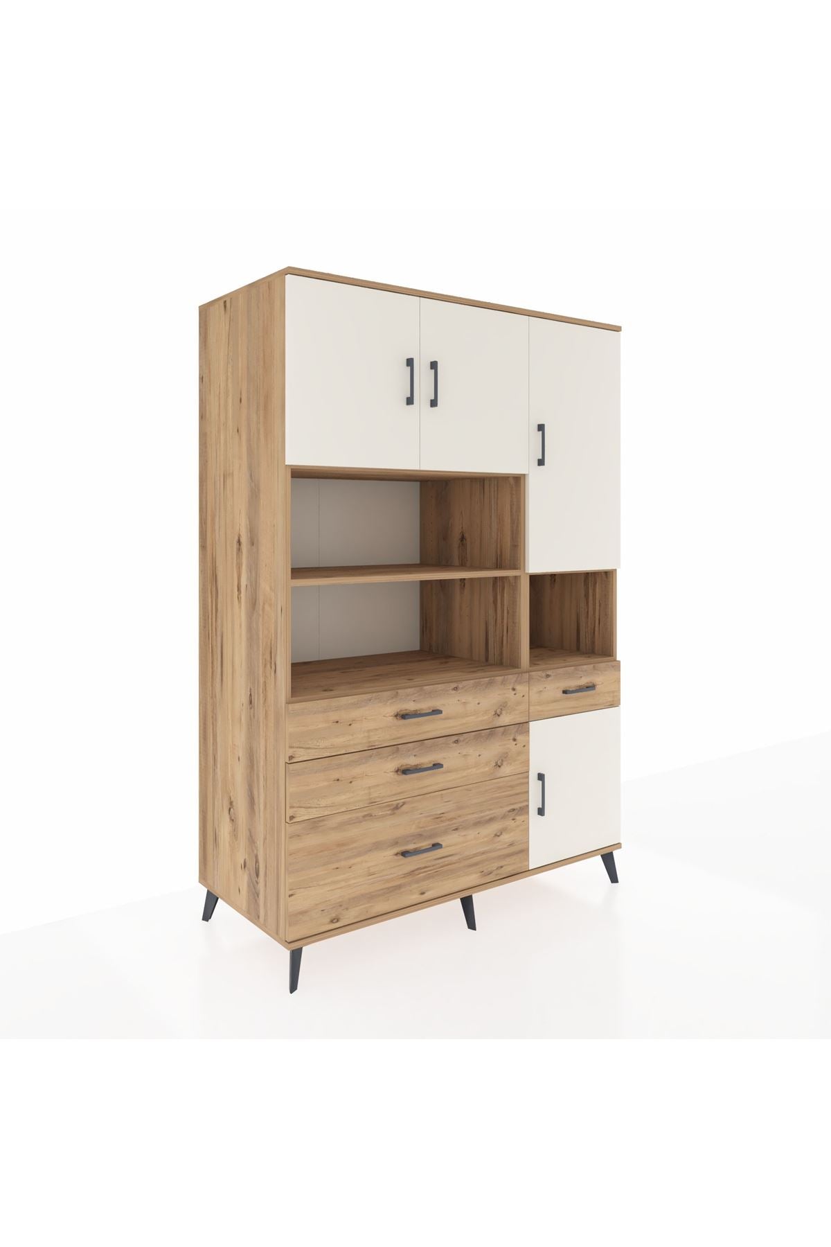 Kronos Dolap 9 Raflı 4 Çekmeceli 4 Kapaklı 132x59x195 Çam-Aytaşı/Çam