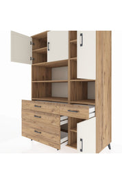 Kronos Dolap 9 Raflı 4 Çekmeceli 4 Kapaklı 132x59x195 Çam-Aytaşı/Çam