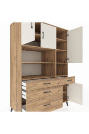 Kronos Dolap 9 Raflı 4 Çekmeceli 4 Kapaklı 132x59x195 Çam-Aytaşı/Çam
