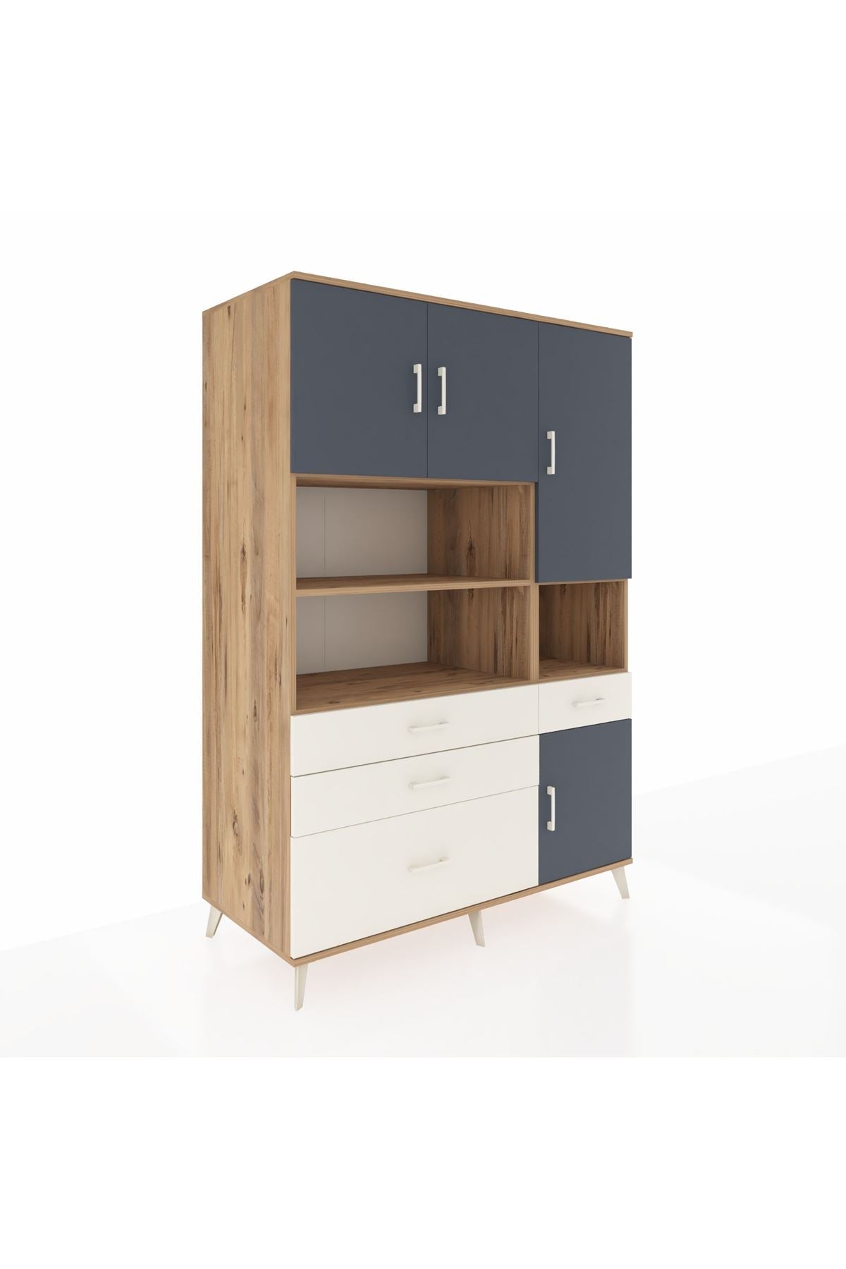 Kronos Dolap 9 Raflı 4 Çekmeceli 4 Kapaklı 132x59x195 Çam-Antrasit/Aytaşı