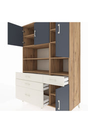 Kronos Dolap 9 Raflı 4 Çekmeceli 4 Kapaklı 132x59x195 Çam-Antrasit/Aytaşı