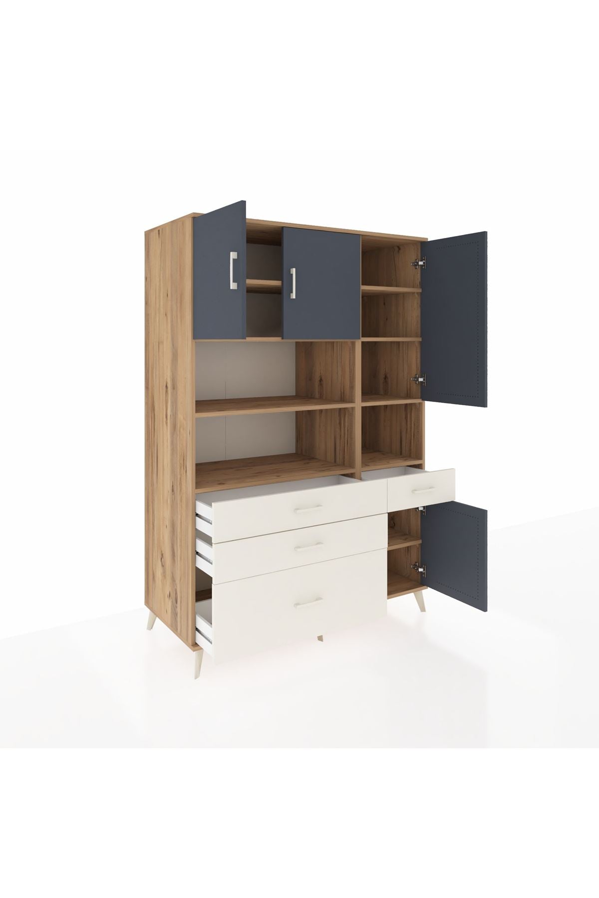 Kronos Dolap 9 Raflı 4 Çekmeceli 4 Kapaklı 132x59x195 Çam-Antrasit/Aytaşı