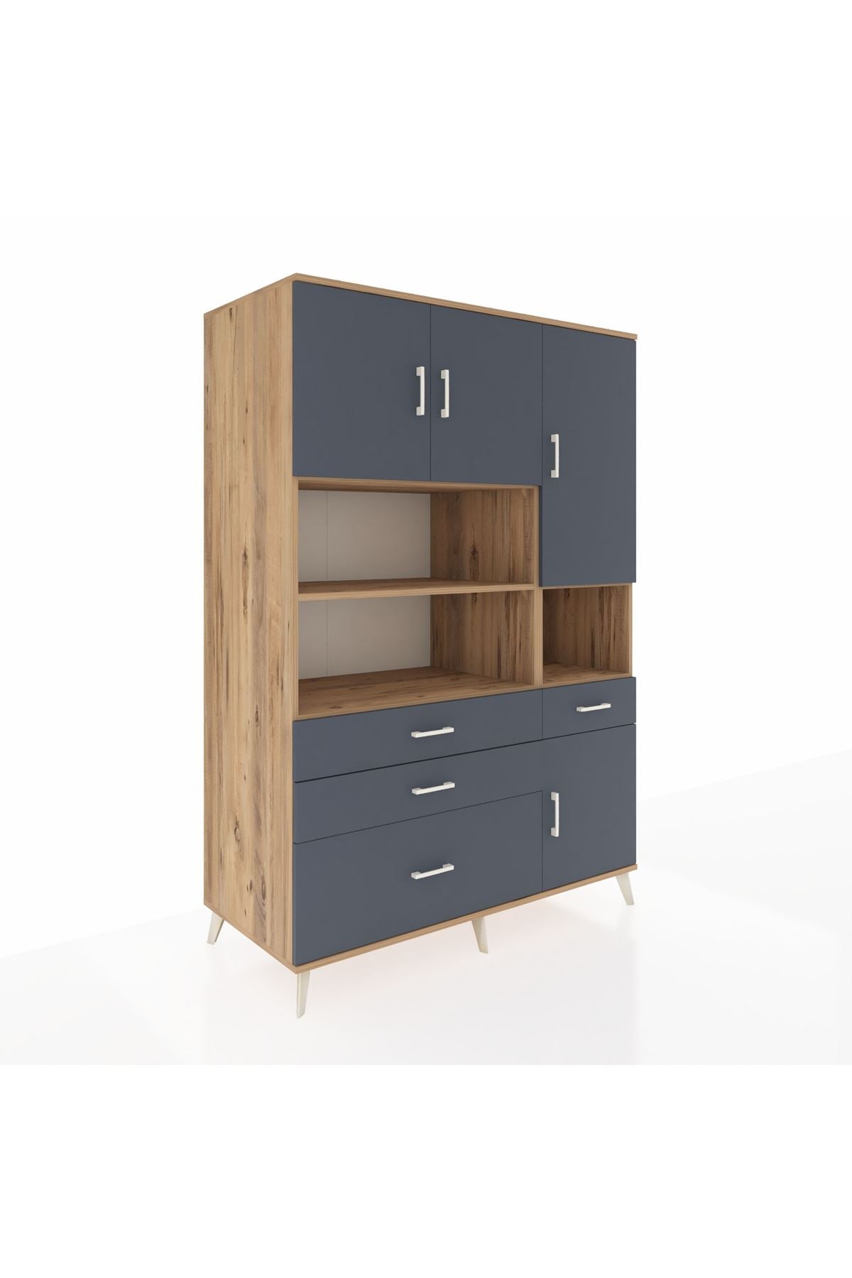 Kronos Dolap 9 Raflı 4 Çekmeceli 4 Kapaklı 132x59x195 Çam-Antrasit/Antrasit