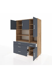 Kronos Dolap 9 Raflı 4 Çekmeceli 4 Kapaklı 132x59x195 Çam-Antrasit/Antrasit