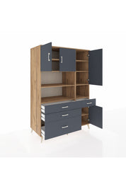 Kronos Dolap 9 Raflı 4 Çekmeceli 4 Kapaklı 132x59x195 Çam-Antrasit/Antrasit