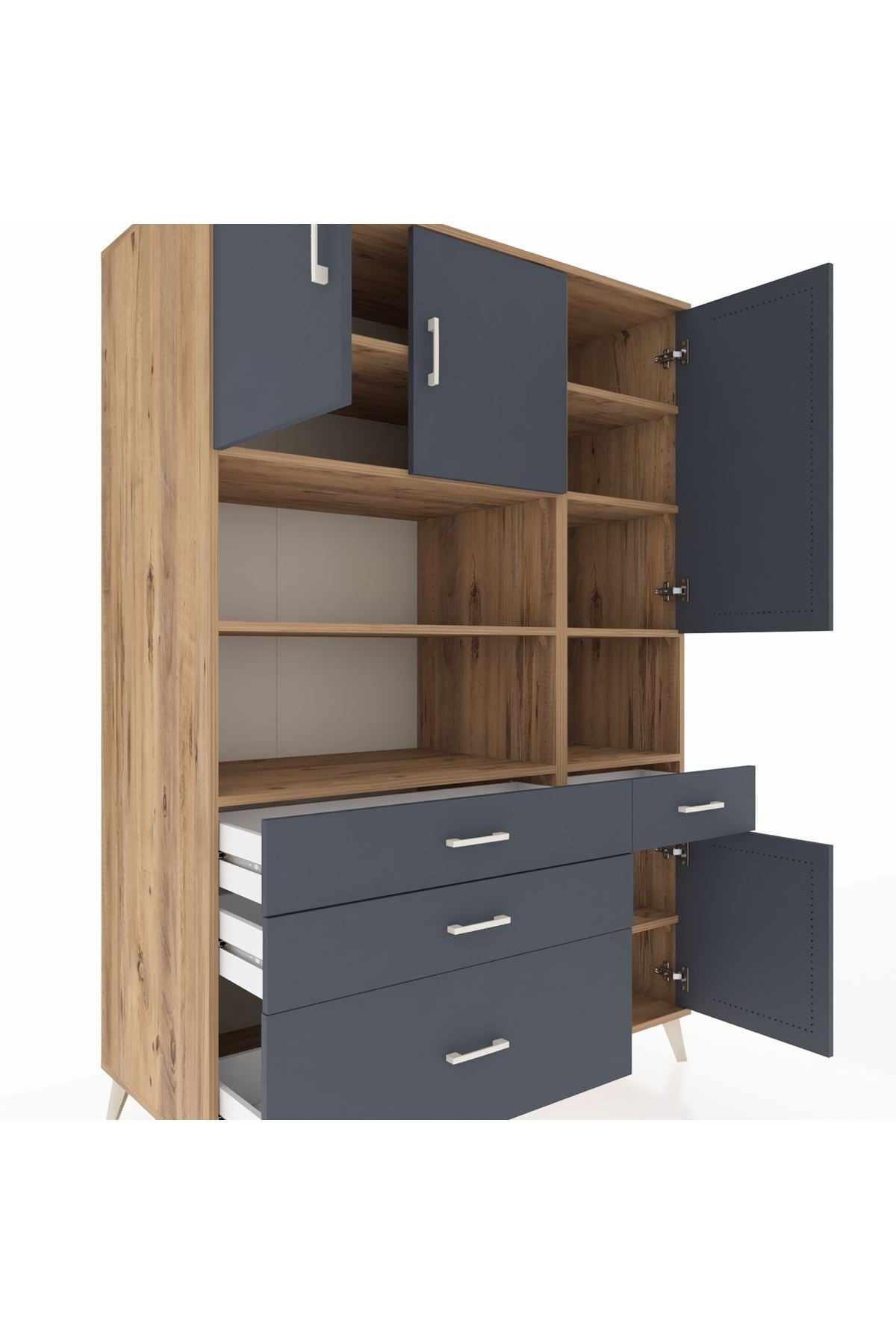 Kronos Dolap 9 Raflı 4 Çekmeceli 4 Kapaklı 132x59x195 Çam-Antrasit/Antrasit