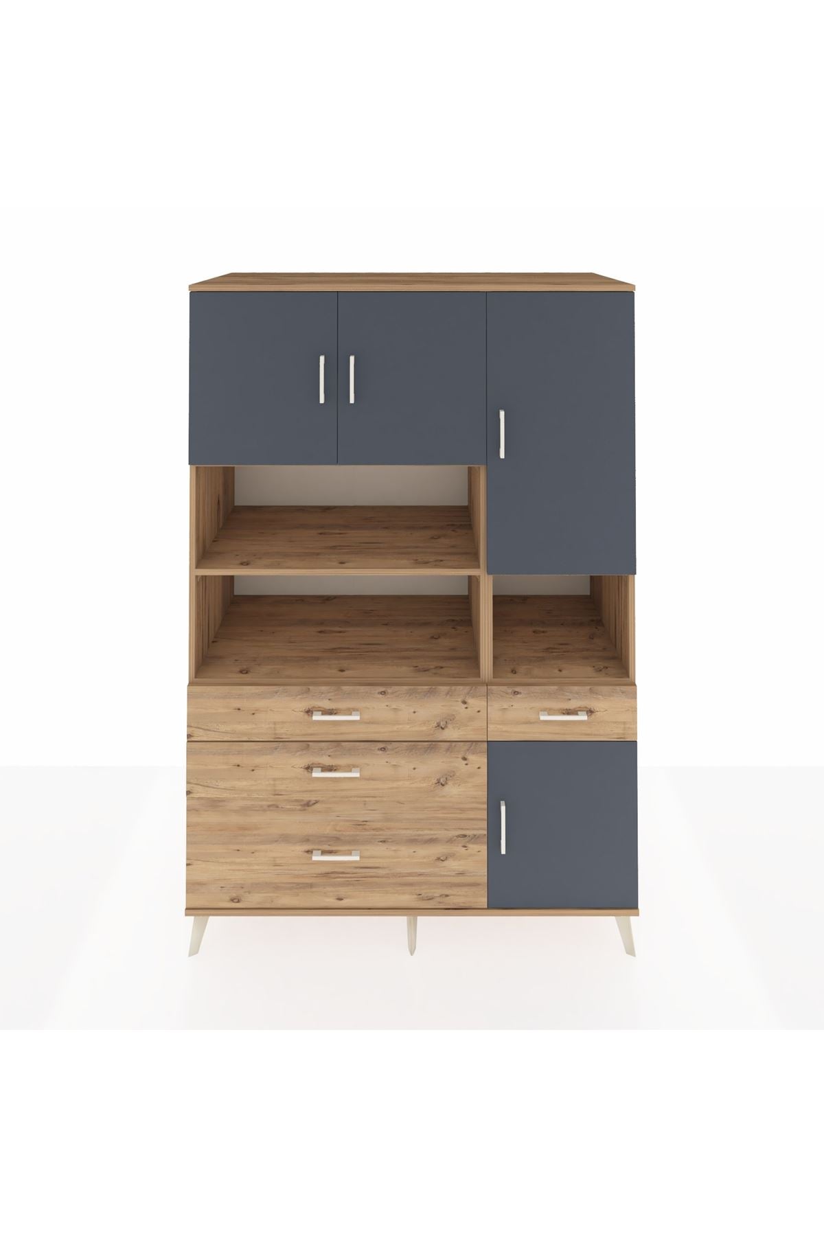 Kronos Dolap 9 Raflı 4 Çekmeceli 4 Kapaklı 132x59x195 Çam-Antrasit/Çam