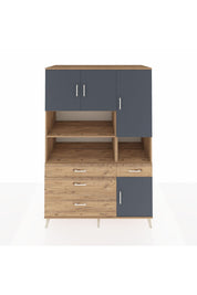 Kronos Dolap 9 Raflı 4 Çekmeceli 4 Kapaklı 132x59x195 Çam-Antrasit/Çam