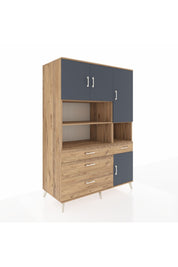 Kronos Dolap 9 Raflı 4 Çekmeceli 4 Kapaklı 132x59x195 Çam-Antrasit/Çam