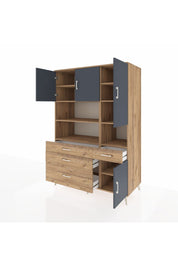 Kronos Dolap 9 Raflı 4 Çekmeceli 4 Kapaklı 132x59x195 Çam-Antrasit/Çam