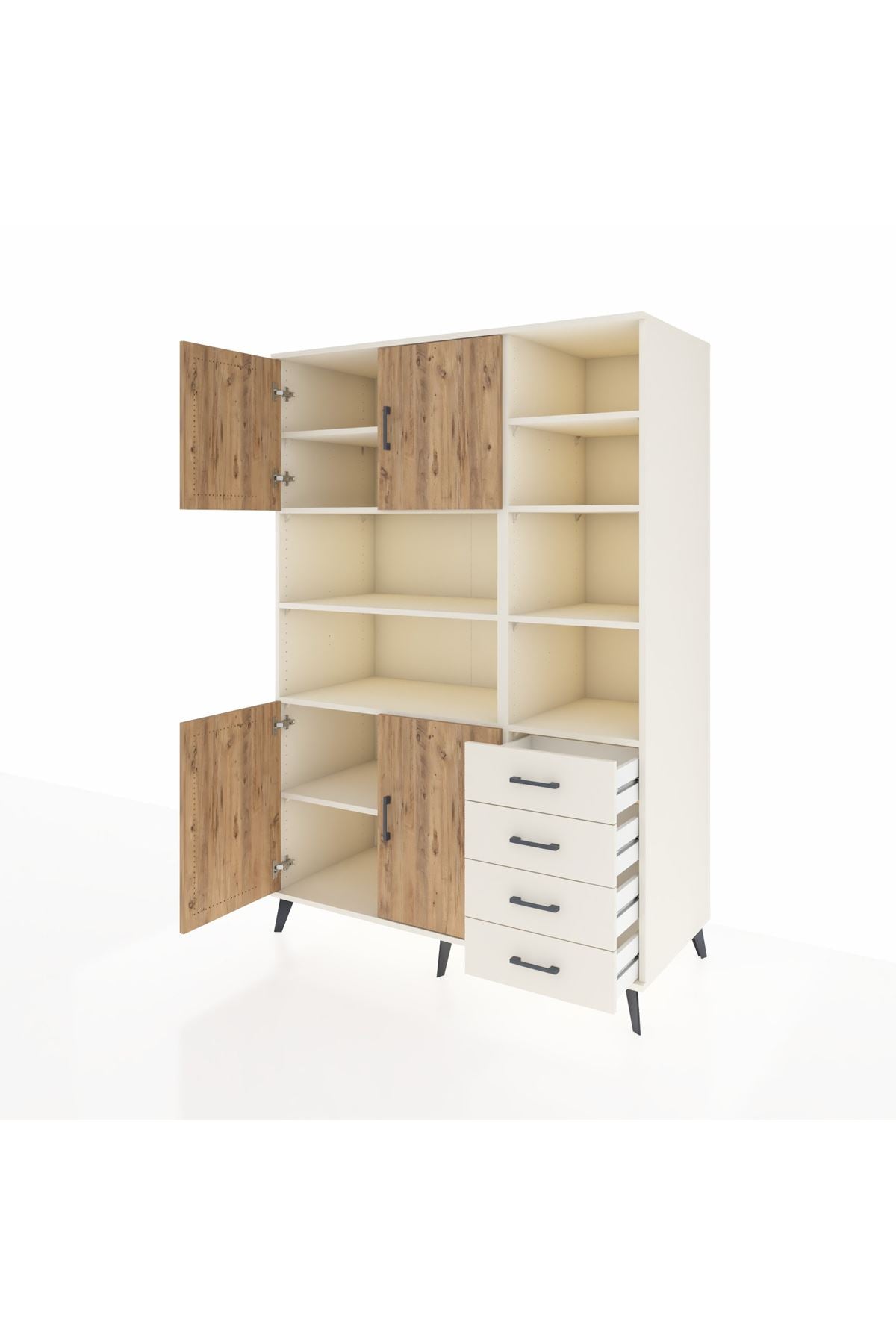 Kronos Dolap 9 Raflı 4 Çekmeceli 4 Kapaklı 132x59x195 Aytaşı-Çam/Aytaşı