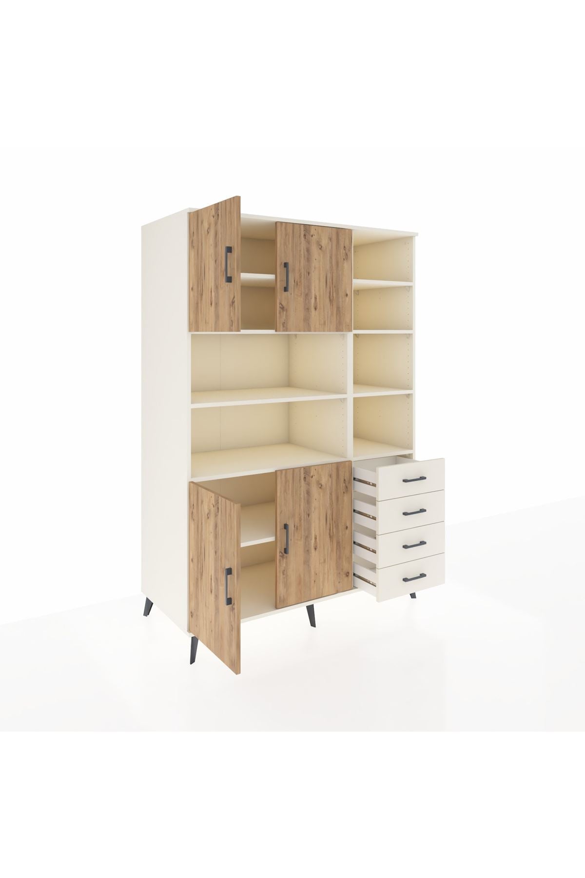 Kronos Dolap 9 Raflı 4 Çekmeceli 4 Kapaklı 132x59x195 Aytaşı-Çam/Aytaşı