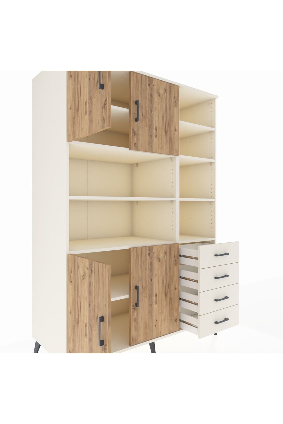 Kronos Dolap 9 Raflı 4 Çekmeceli 4 Kapaklı 132x59x195 Aytaşı-Çam/Aytaşı
