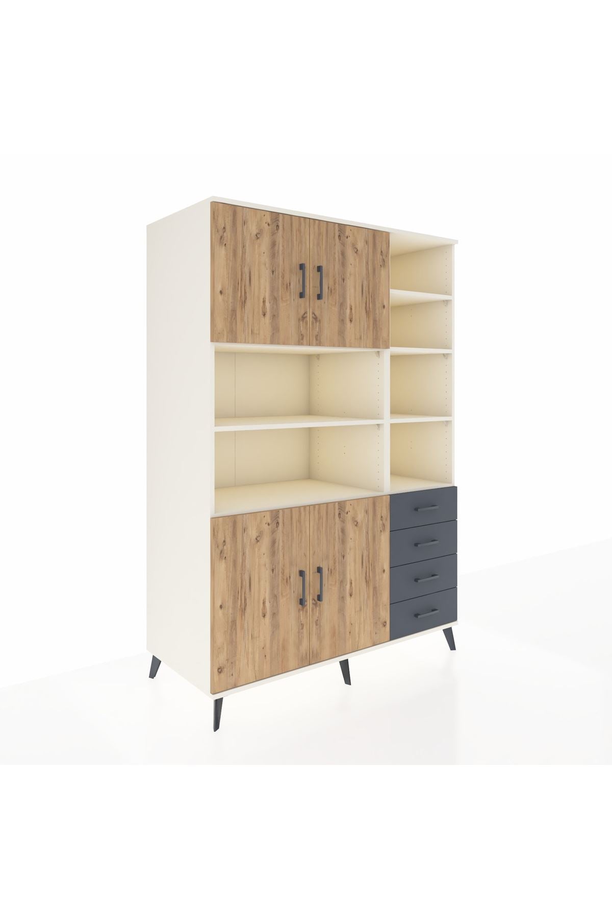 Kronos Dolap 9 Raflı 4 Çekmeceli 4 Kapaklı 132x59x195 Aytaşı-Çam/Antrasit