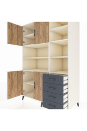 Kronos Dolap 9 Raflı 4 Çekmeceli 4 Kapaklı 132x59x195 Aytaşı-Çam/Antrasit