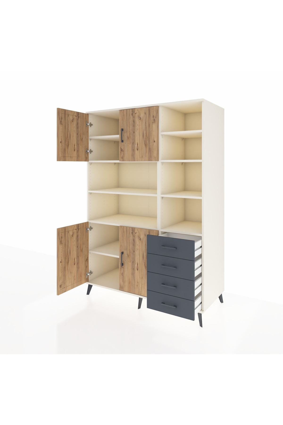 Kronos Dolap 9 Raflı 4 Çekmeceli 4 Kapaklı 132x59x195 Aytaşı-Çam/Antrasit