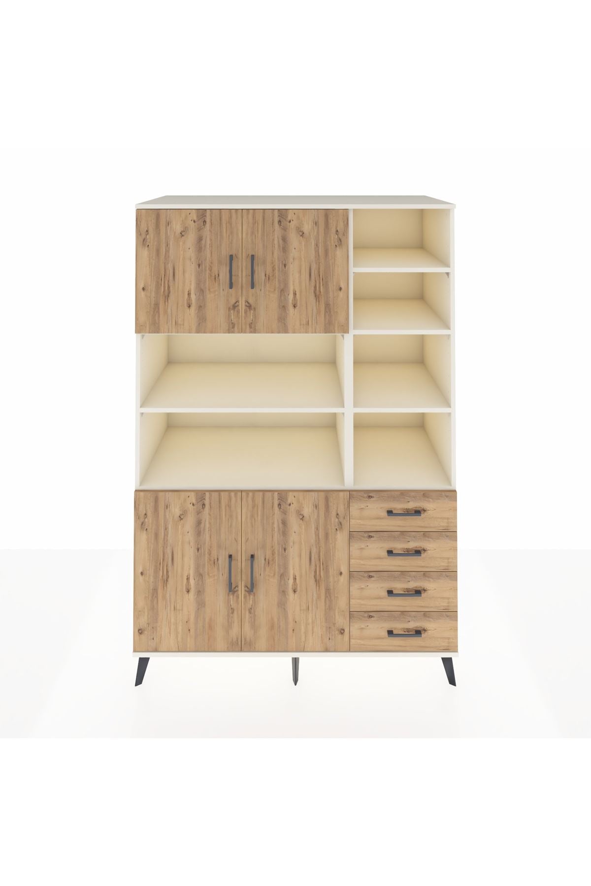 Kronos Dolap 9 Raflı 4 Çekmeceli 4 Kapaklı 132x59x195 Aytaşı-Çam/Çam