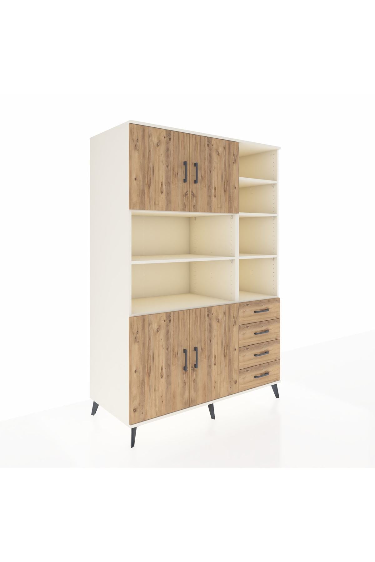 Kronos Dolap 9 Raflı 4 Çekmeceli 4 Kapaklı 132x59x195 Aytaşı-Çam/Çam