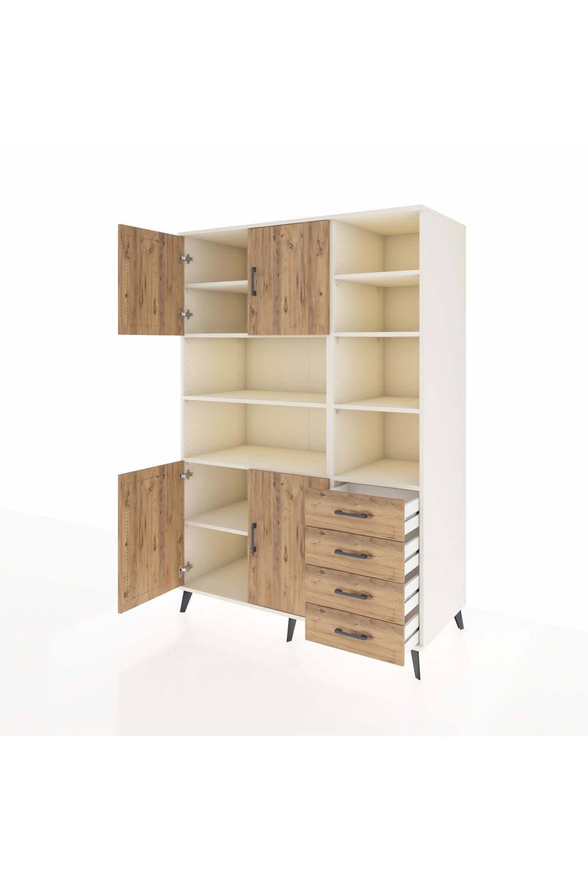 Kronos Dolap 9 Raflı 4 Çekmeceli 4 Kapaklı 132x59x195 Aytaşı-Çam/Çam